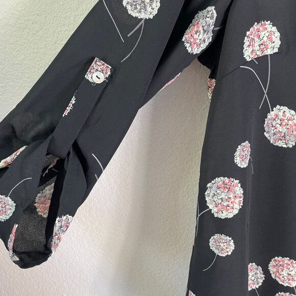 Daniel Rainn Top Womens Small Floral Dandelion Blouse 3/4 Roll Tab Sleeve Shirt - Picture 6 of 8